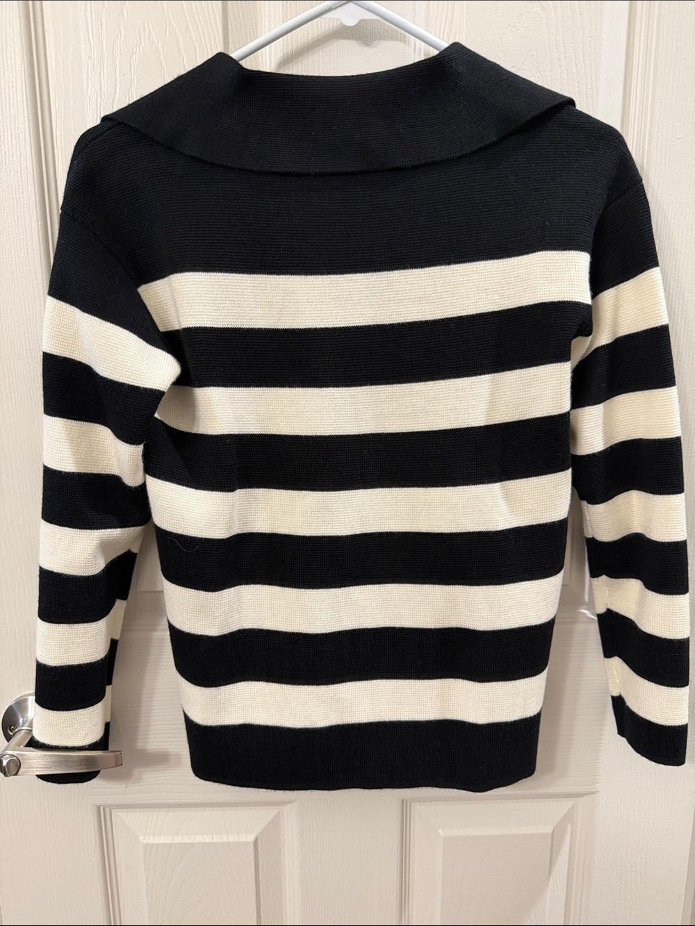 Talbots Black and White V-Neck Striped Sweater - Picture 2 of 4